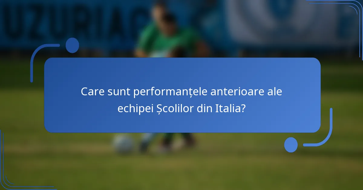 Care sunt performanțele anterioare ale echipei Școlilor din Italia?
