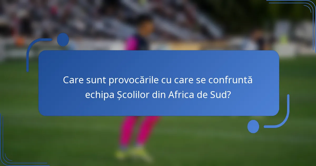 Care sunt provocările cu care se confruntă echipa Școlilor din Africa de Sud?