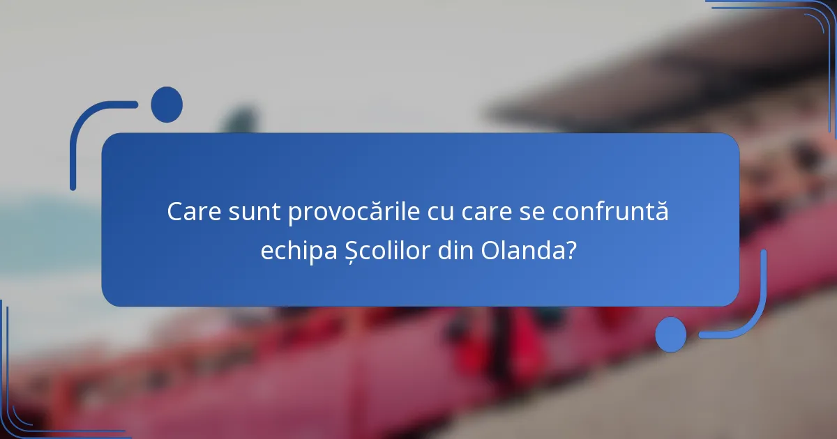 Care sunt provocările cu care se confruntă echipa Școlilor din Olanda?