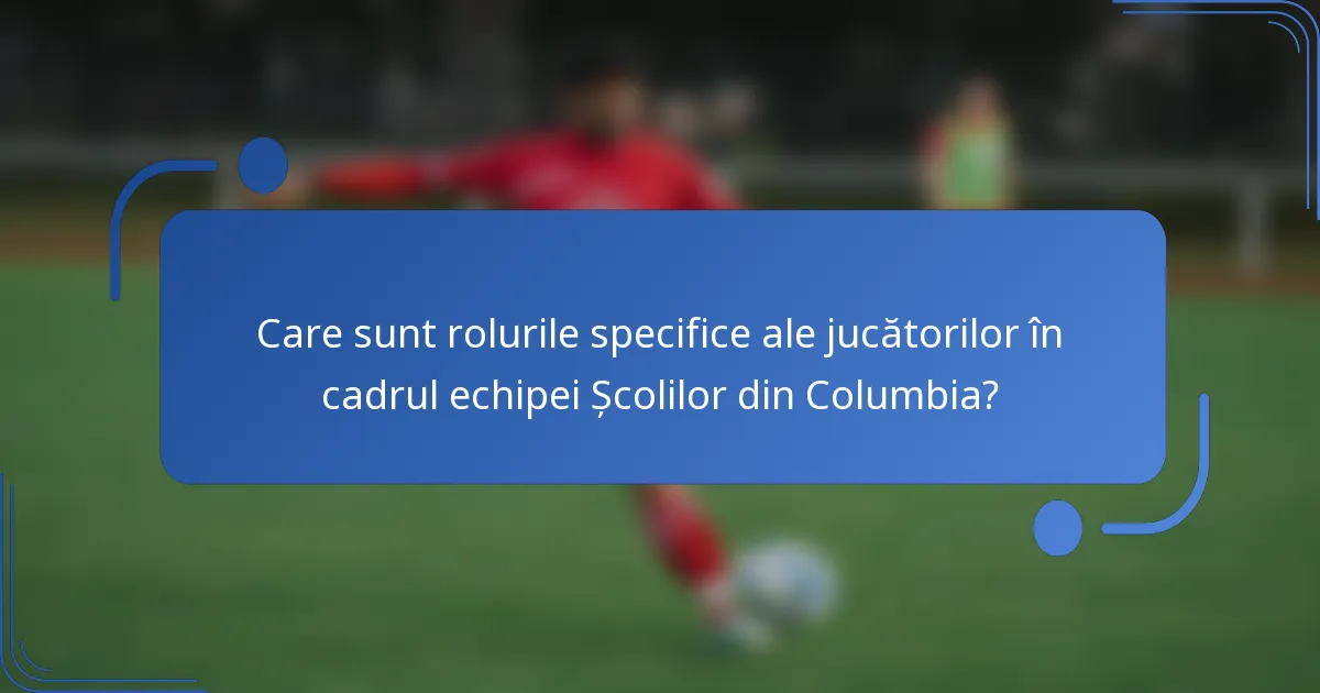 Care sunt rolurile specifice ale jucătorilor în cadrul echipei Școlilor din Columbia?