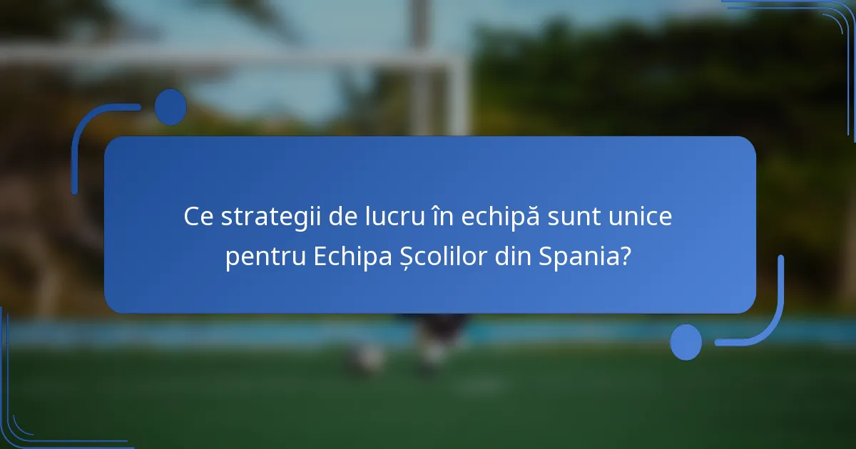 Ce strategii de lucru în echipă sunt unice pentru Echipa Școlilor din Spania?