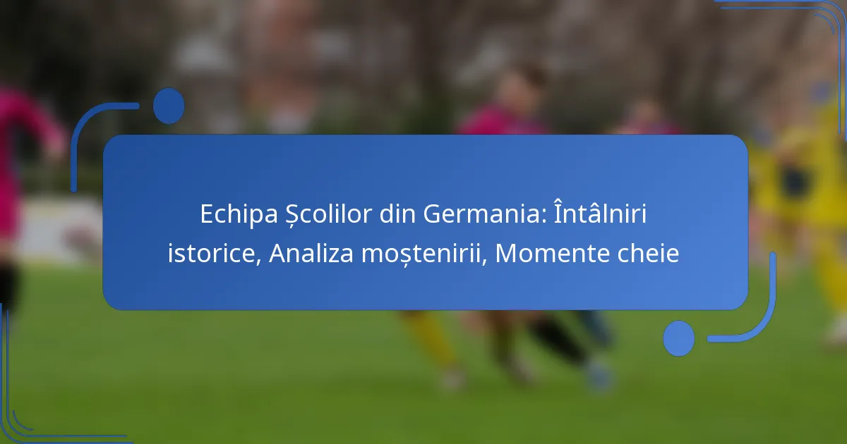 Echipa Școlilor din Germania: Întâlniri istorice, Analiza moștenirii, Momente cheie