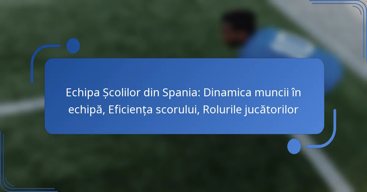 Echipa Școlilor din Spania: Dinamica muncii în echipă, Eficiența scorului, Rolurile jucătorilor