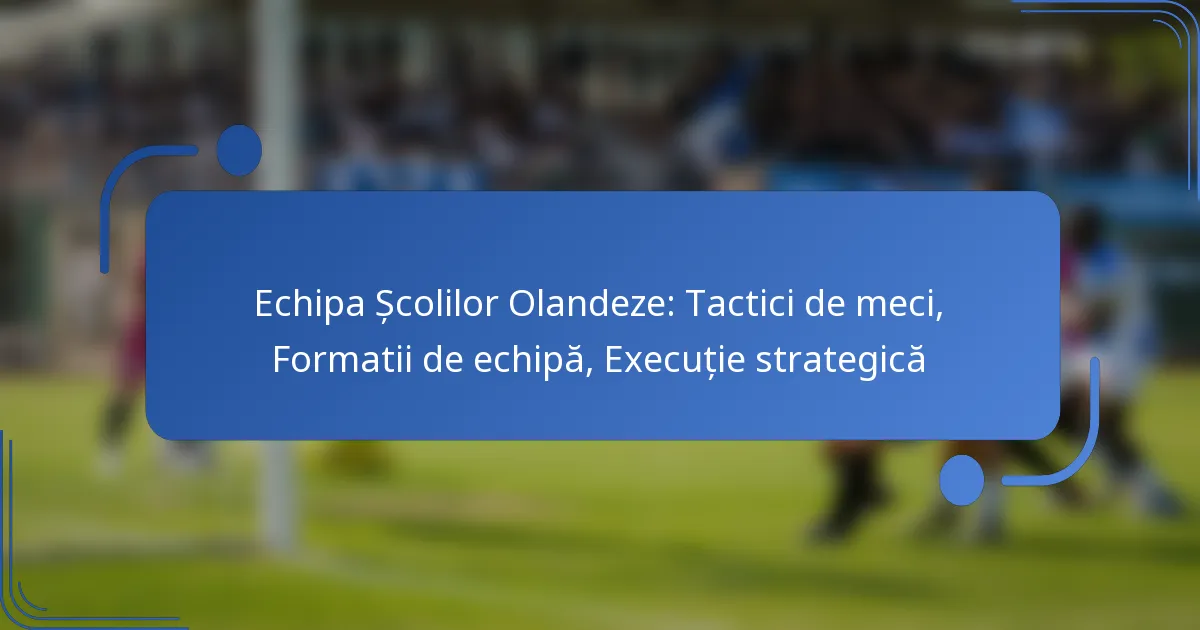 Echipa Școlilor Olandeze: Tactici de meci, Formatii de echipă, Execuție strategică